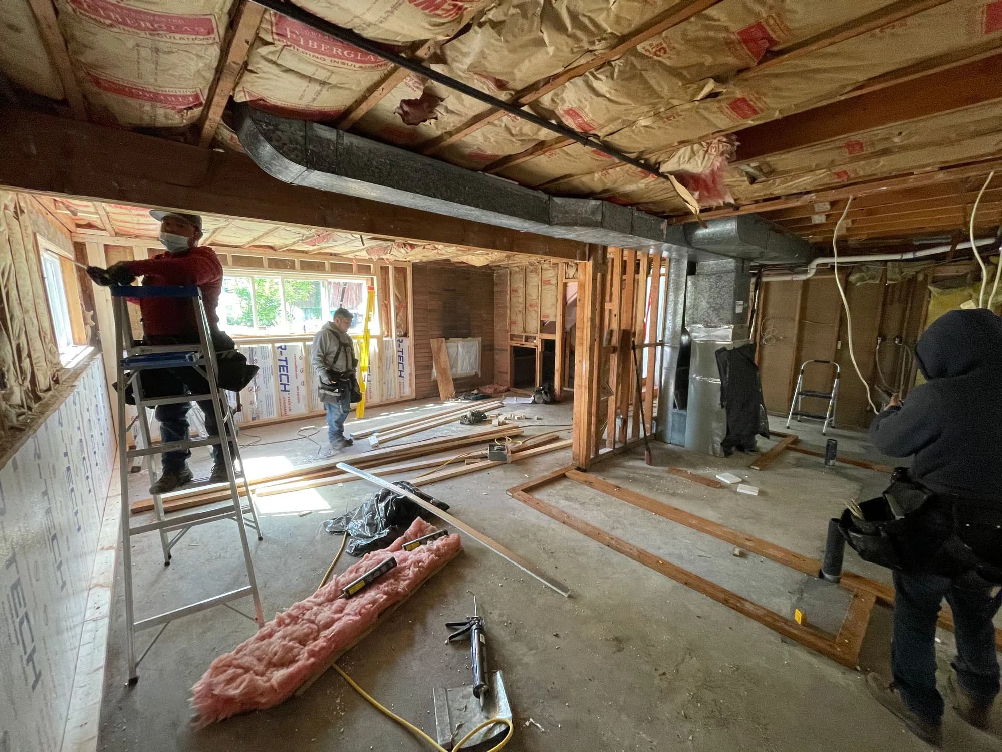 Crew framing — Seward Park Basement Makeover